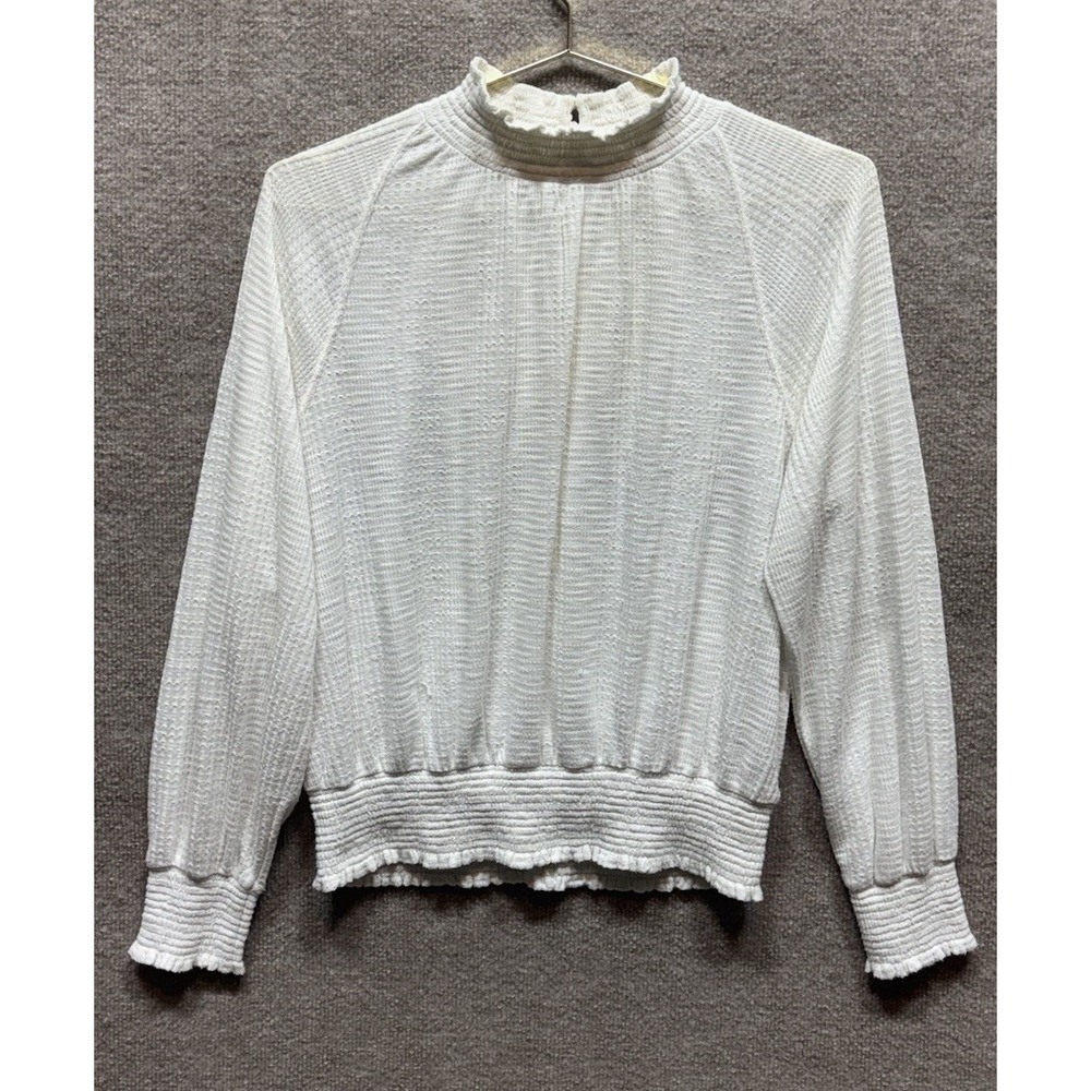 Free People Boulevard Ruffle Top Womens Medium White Mock Neck EUC Bohemian